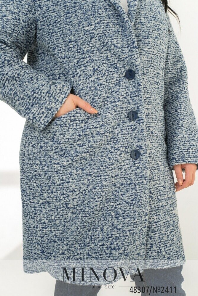 Пальто №2411-Синій-Білий Пальто №2411-Синій-Білий