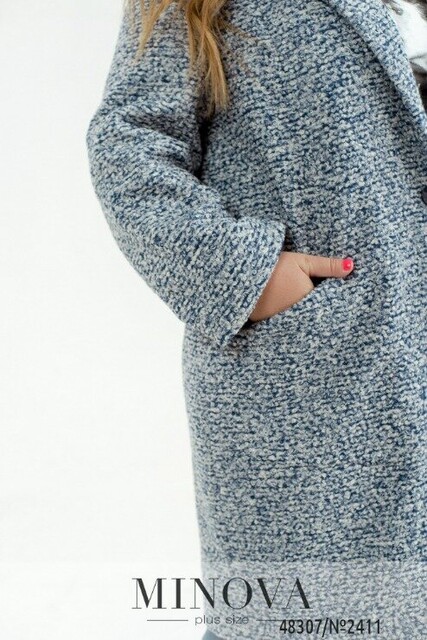 Пальто №2411-Синій-Білий Пальто №2411-Синій-Білий