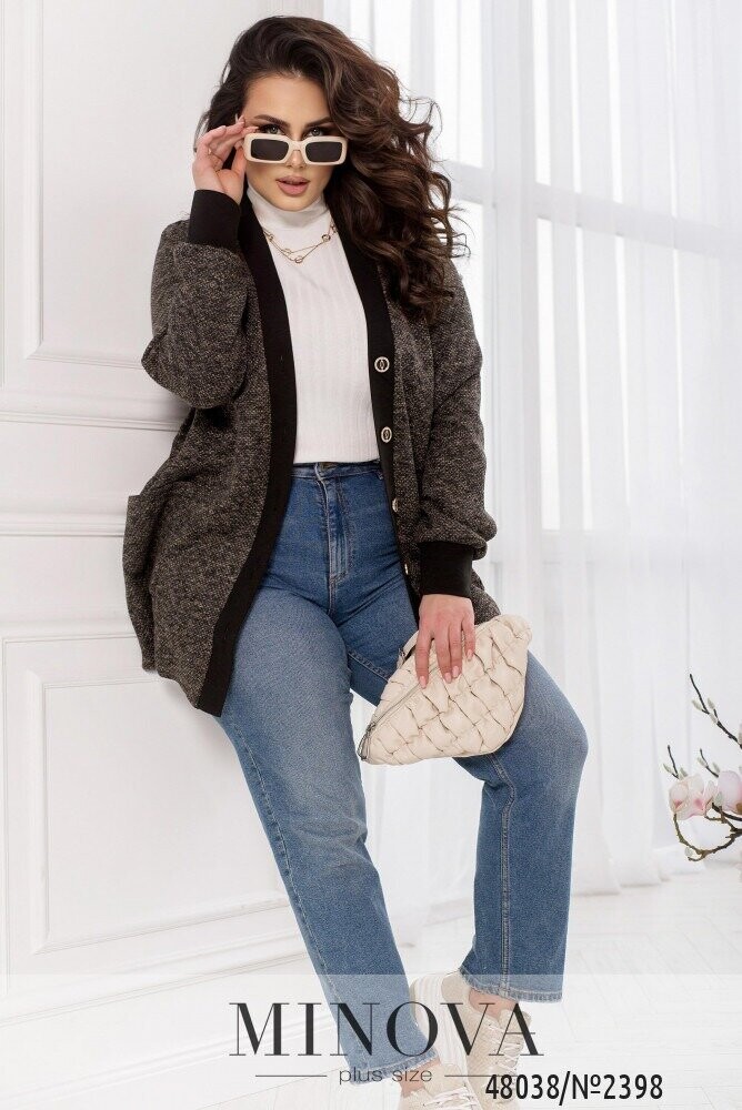Кардиган №2398-Чорний-Беж Кардиган №2398-Чорний-Беж
