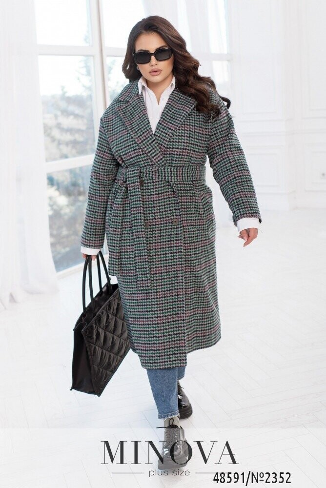Пальто №2352-Сірий-Зелений