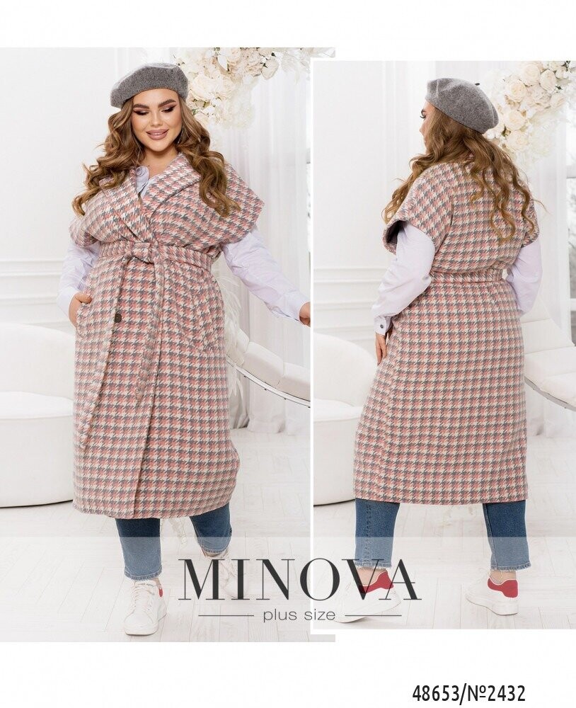 Жилет-Пальто №2432-Сірий-Рожевий