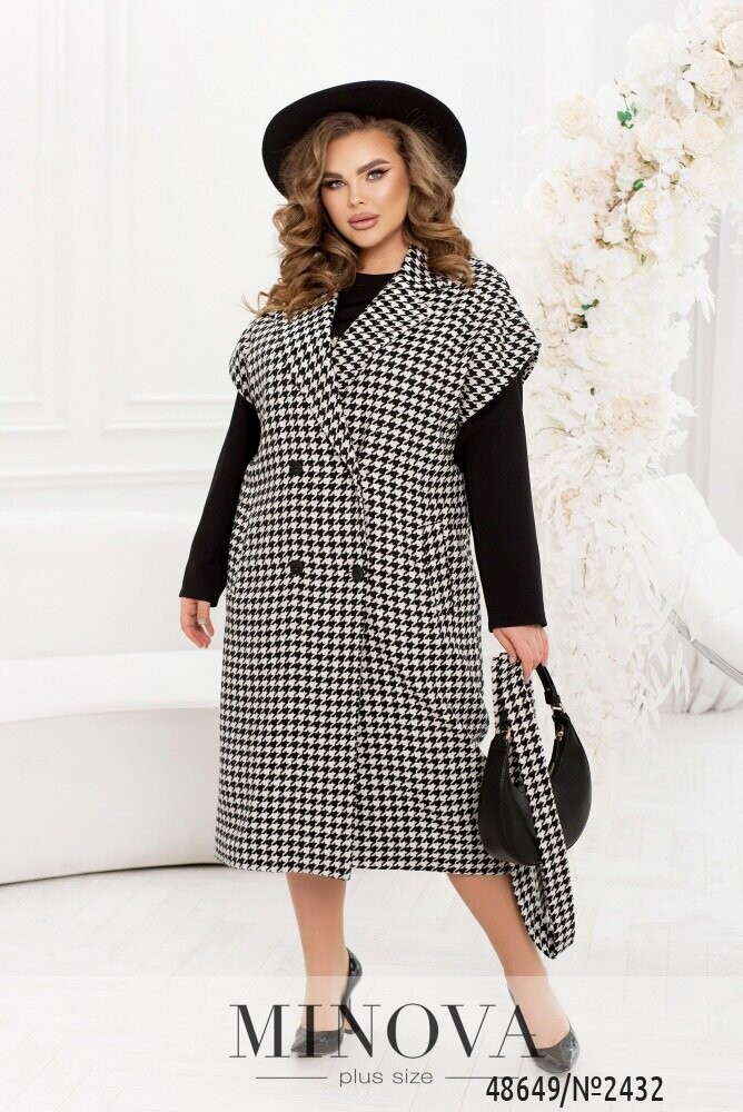 Жилет-Пальто №2432-Чорний-Білий