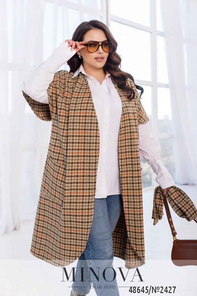 Кардиган №2427-Бежевий-Коричневий Кардиган №2427-Бежевий-Коричневий