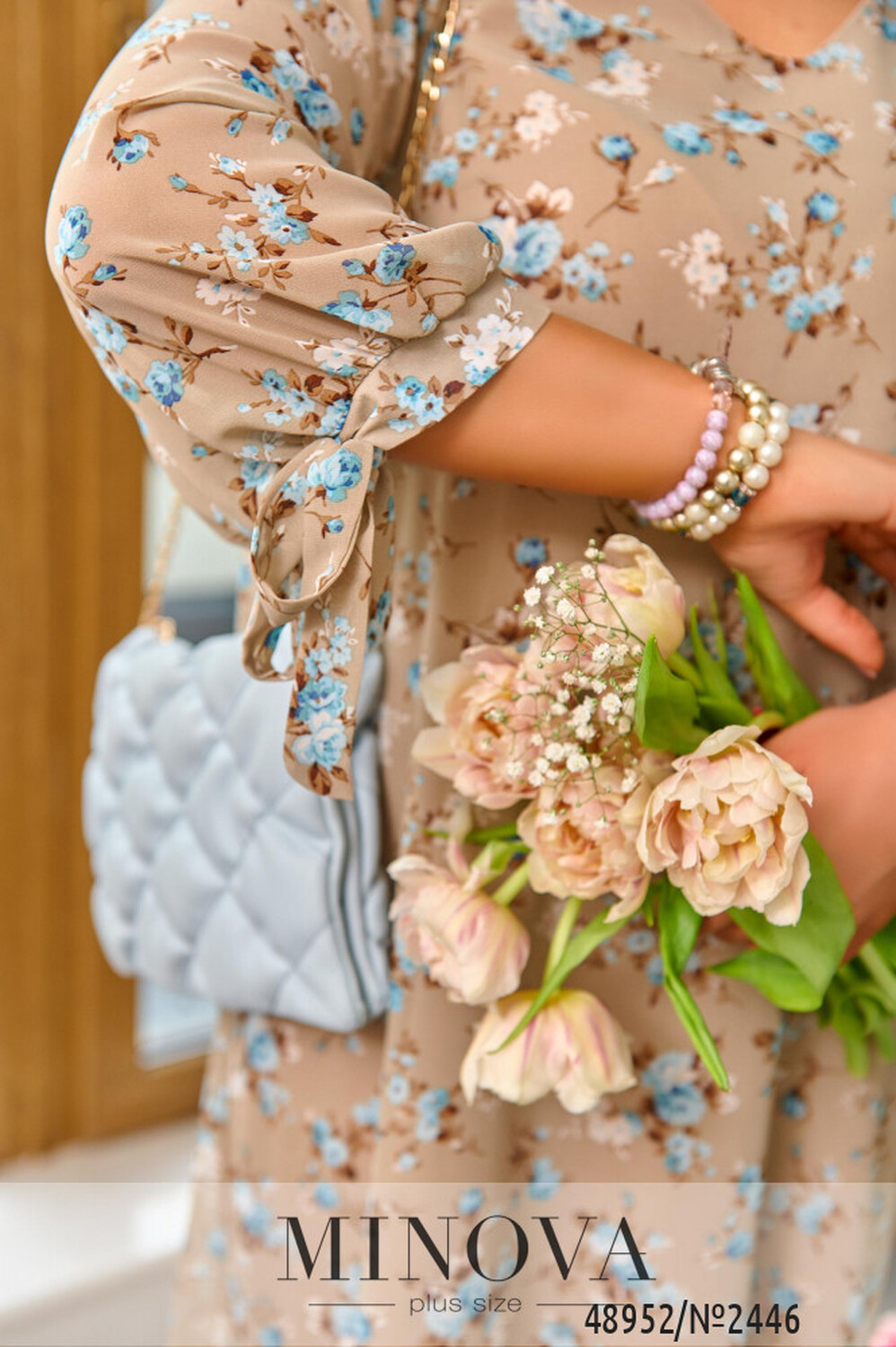 Сукня №2446-бежевий-блакитний