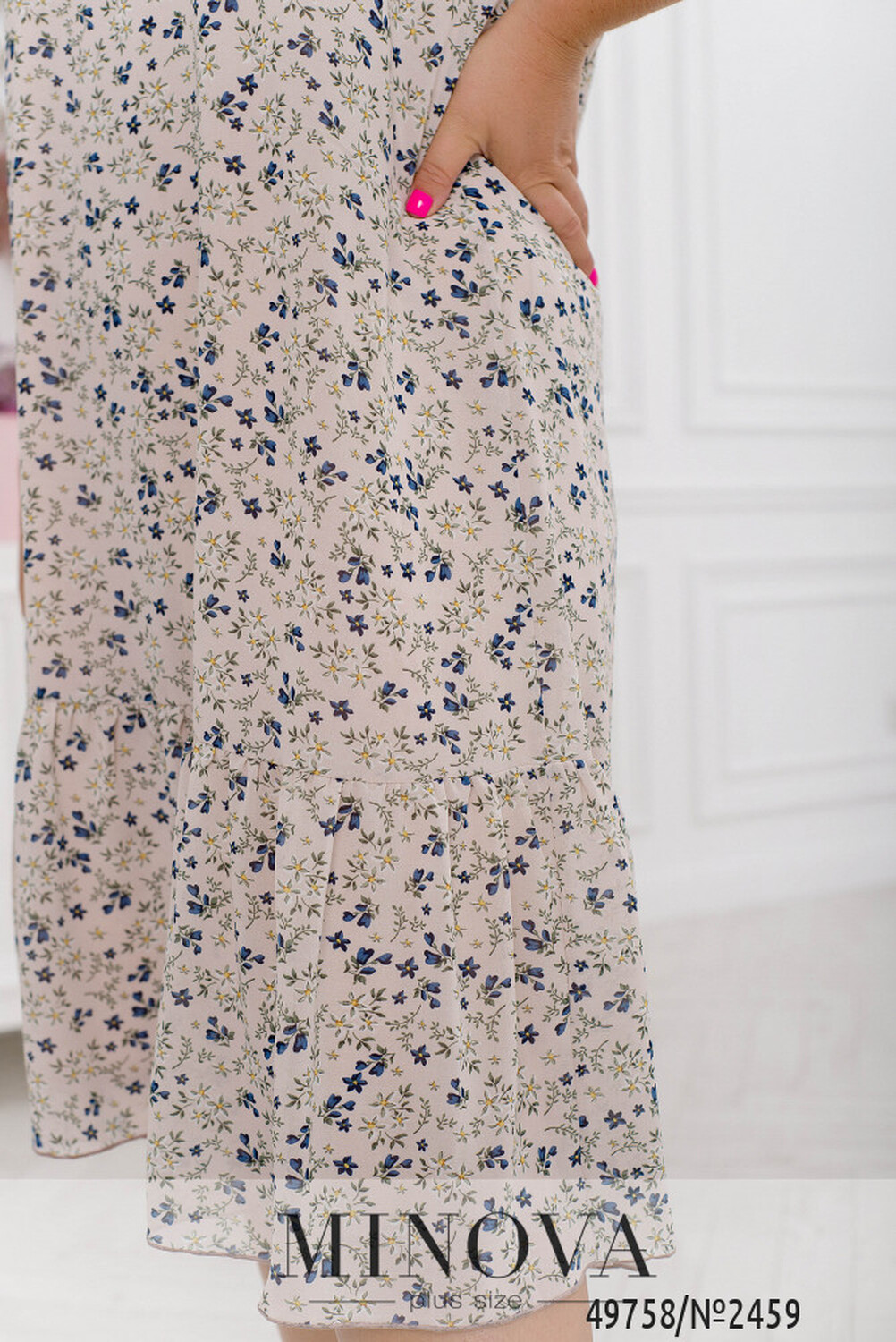 Сукня №2459-кремовий- синій